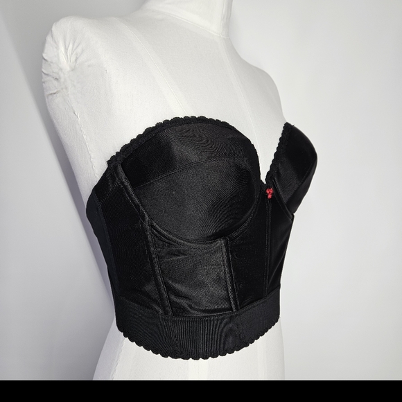 Carnival Size 38C Corset Bra Vintage Black Longline Strapless Low Back Satin - Picture 3 of 12